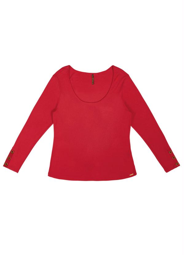 

Blusa de Manga Longa com Botões Vermelho