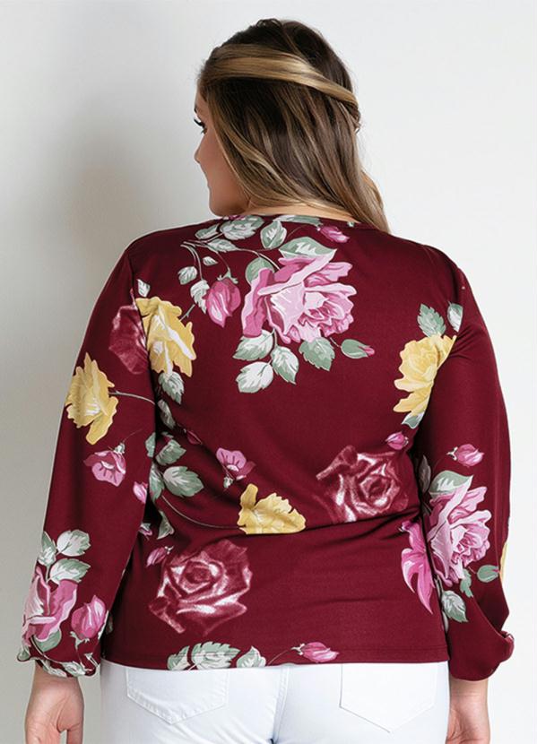 

Blusa Floral Bordô com Amarração Plus Size, Vermelho