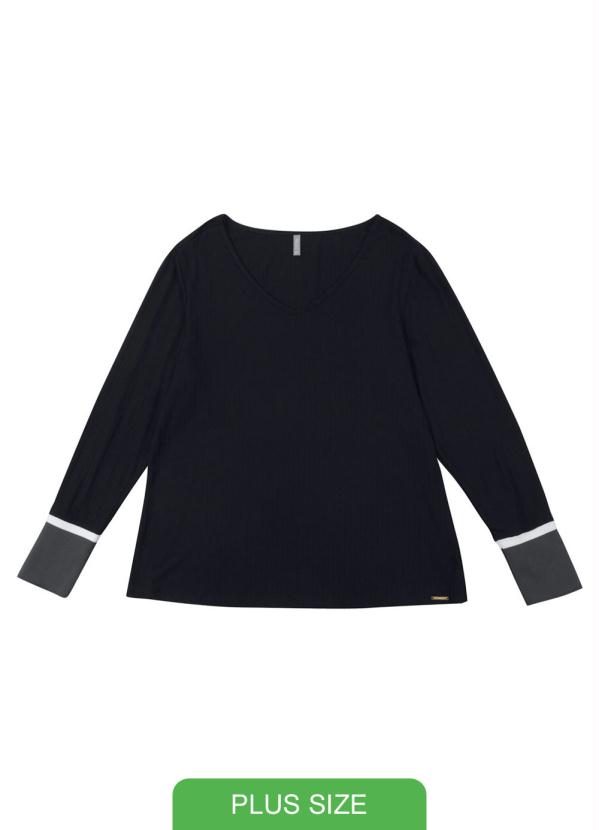 

Blusa Manga Longa com Decote V Preto