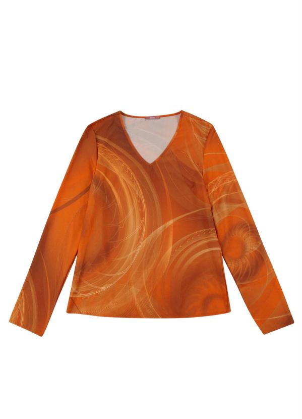 

Blusa Manga Longa Estampada Decote V Laranja