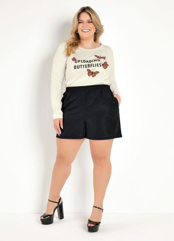 

Blusa Off White com Estampa na Frente Plus Size, Bege