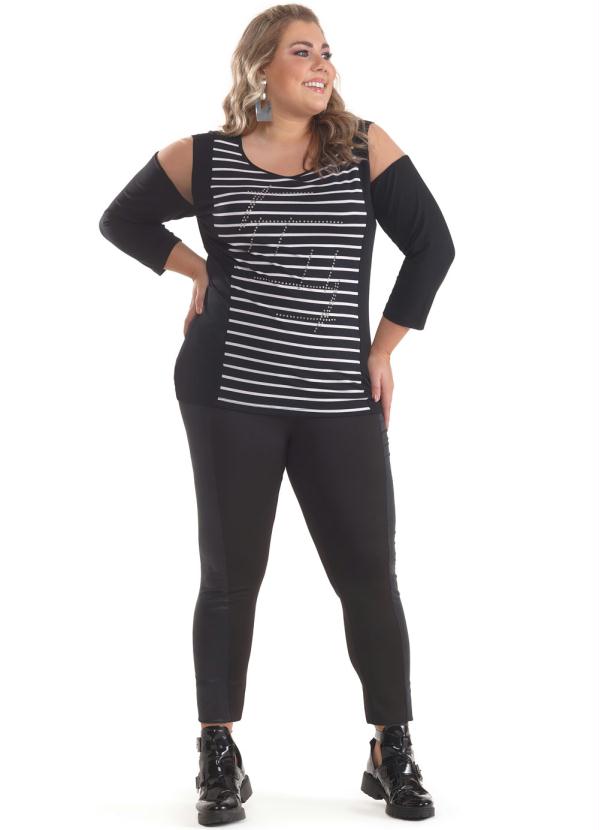 

Blusa Plus Size com Recorte em Listrado Preto