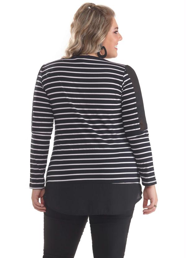 

Blusa Plus Size Listrada com Chiffon Preto