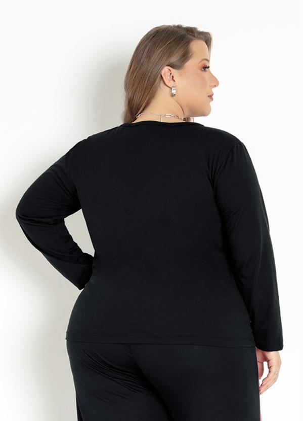 

Blusa Preta com Mangas Longas Plus Size, Preto