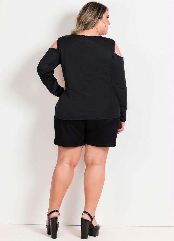 

Blusa Preta e Terracota com Recortes Plus Size, Preto