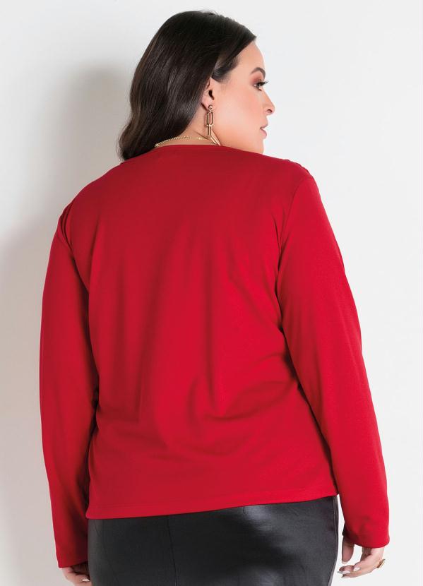 

Blusa Vermelha Transpassada Plus Size, Vermelho