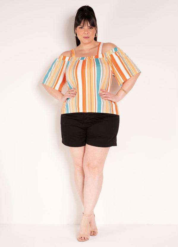 

Blusa Listrada Ombro a Ombro com Alças Plus Size, Laranja