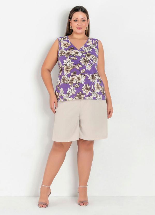 

Blusa Floral com Transpasse e Peplum Plus Size, Roxo