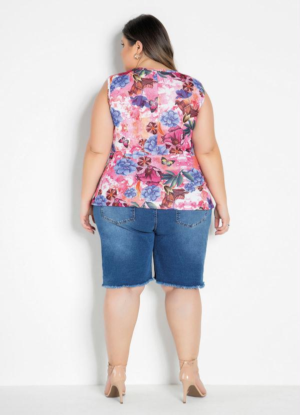 

Regata com Peplum Floral Rosa Plus Size