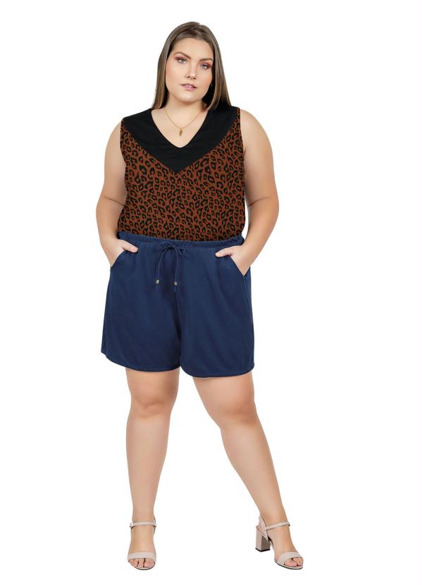 

Regata Onça com Decote V Plus Size, Marrom