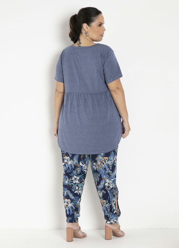 

Calça Floral Azul com Fenda Plus Size