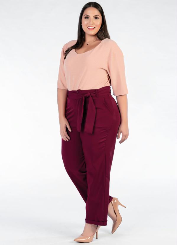 

Calça Plus Size Vinho Social com Faixa, Vermelho