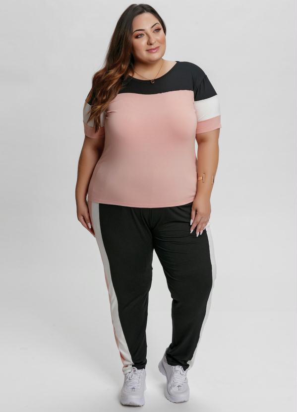 

Calça Plus Size Rosa/Preto/Branco com Bolsos