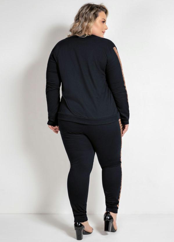 

Calça Preta com Oncinha nas Laterais Plus Size, Preto