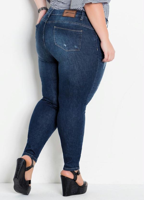 

Calça Cigarrete Plus Size Jeans com Puídos, Azul