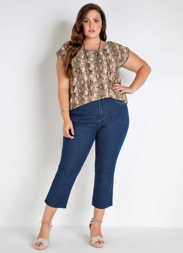 

Calça Jeans Capri Plus Size Bootcut Azul