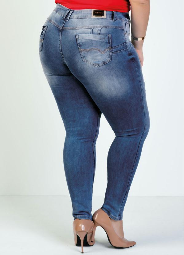 

Calça Jeans Cigarrete com Puído Sawary Plus Size, Azul