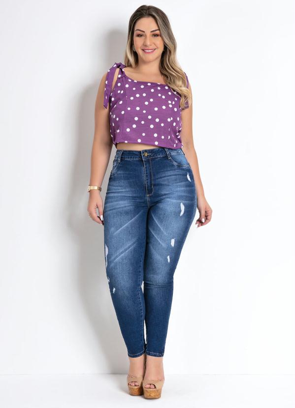 

Calça Jeans Cigarrete com Puídos Plus Size, Azul