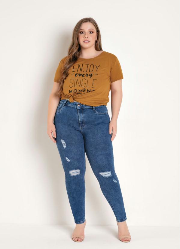 

Calça Jeans Cigarrete Destroyed Plus Size Sawary, Azul