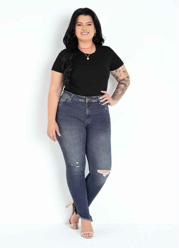 

Calça Jeans Cigarrete Destroyed Plus Size Sawary, Azul