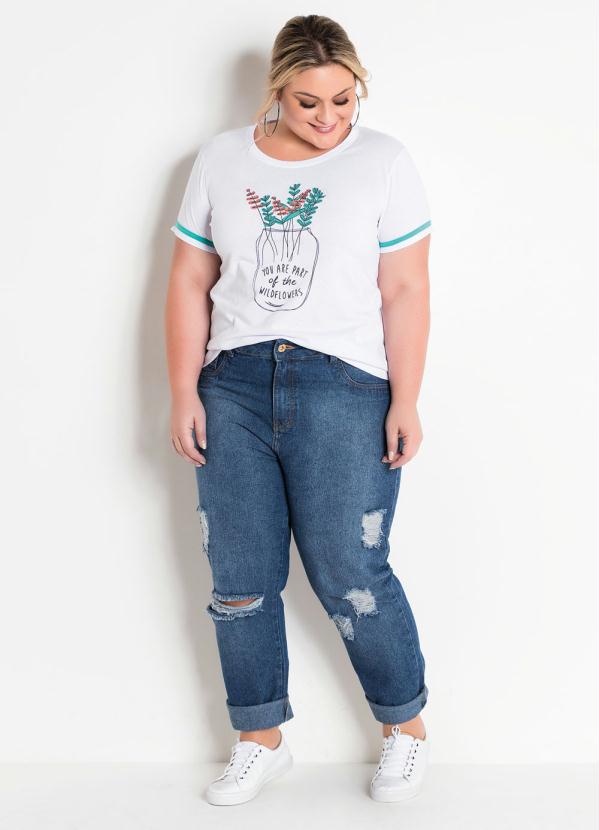 

Calça Jeans Plus Size com Cordão e Destroyed, Azul