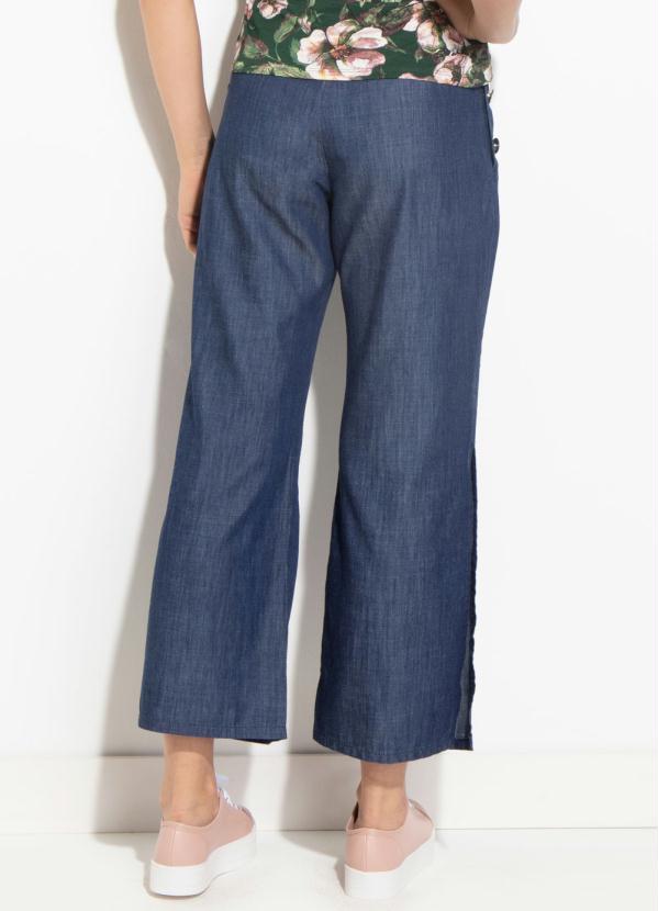 

Calça Jeans Pantacourt com Fenda Lateral, Azul