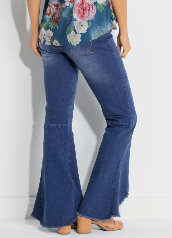 

Calça Jeans Barra Desfiada e Transpassada, Azul