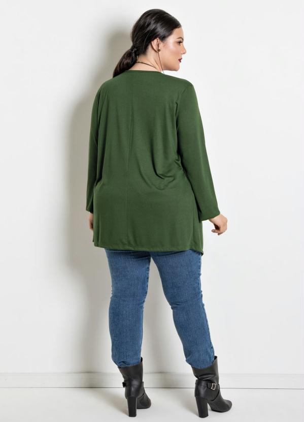 

Cardigã com Pontas Plus Size Verde Militar