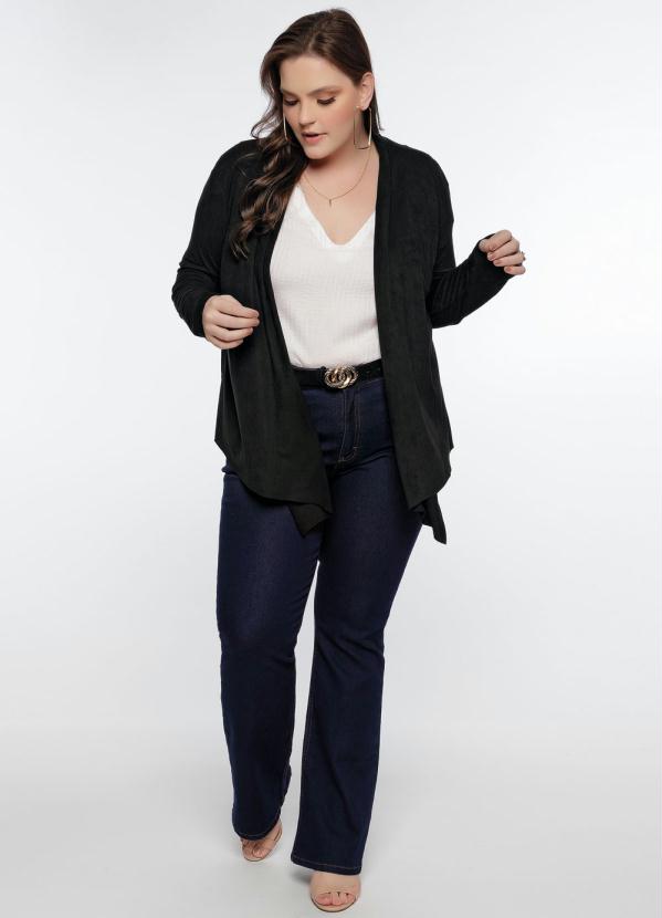 

Cárdigan Plus Size Preto Suede