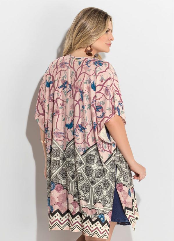 

Kimono Barrado Rosê Fenda Plus Size Quintess, Rosa