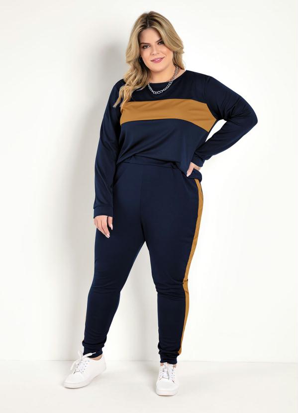 

Conjunto Jogger Marinho e Caramelo Plus Size, Azul