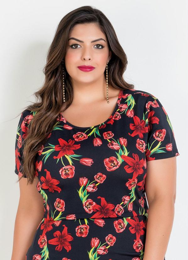 

Conjunto Plus Size Cropped e Saia Lápis Floral, Preto