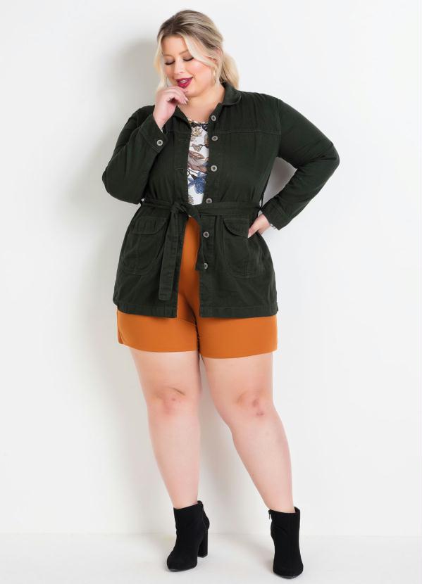 

Jaqueta Parka Verde Militar com Faixa Plus Size