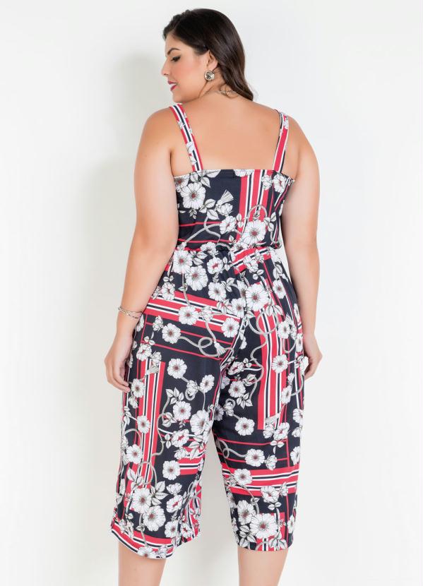 

Macacão com Alças Largas Plus Size Floral, Preto