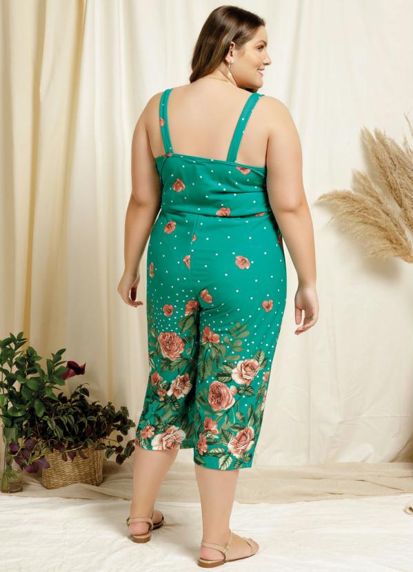 

Macacão Floral Pantacourt com Alças Plus Size, Verde