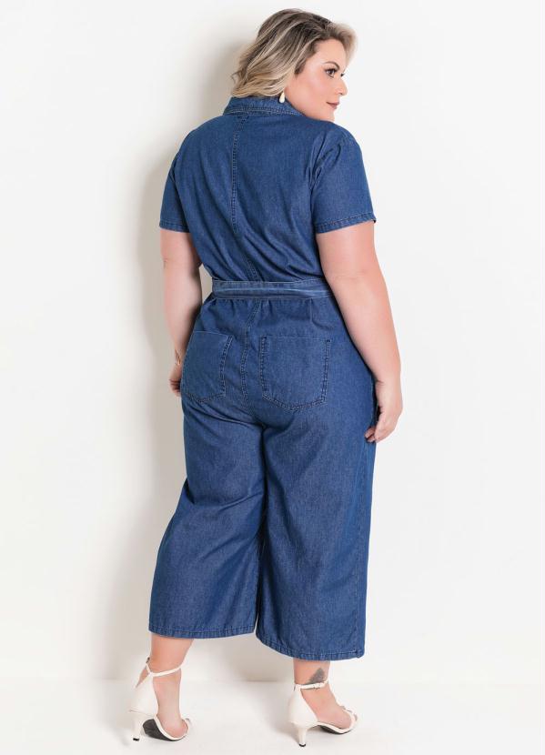 

Macacão Jeans Utilitário Plus Size, Azul