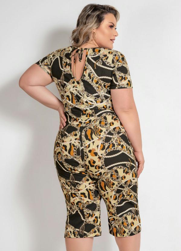 

Macacão Pantacourt Plus Size Onça e Correntes, Bege