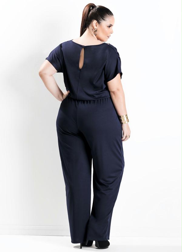 

Macacão com Recortes Vazados Marinho Plus Size, Azul