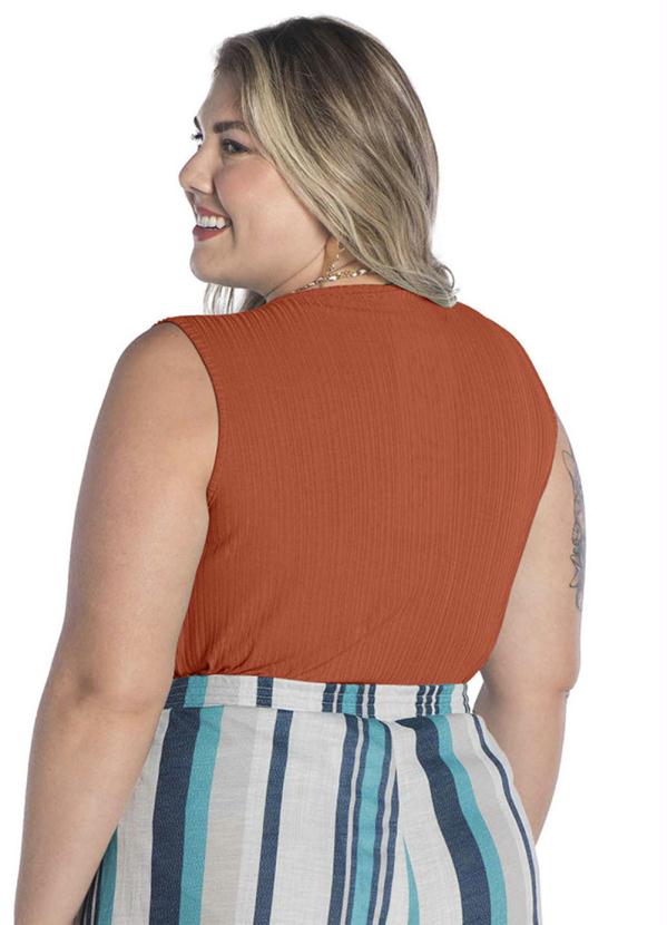 

Blusa Regata Decote V Canelado Laranja