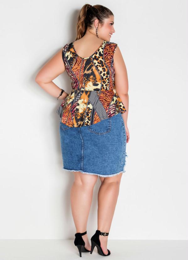 

Regata Animal Print Peplum Mullet Plus Size, Marrom