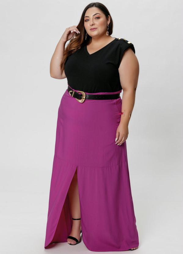 

Saia Plus Size Longa com Fenda Central na Frente, Roxo