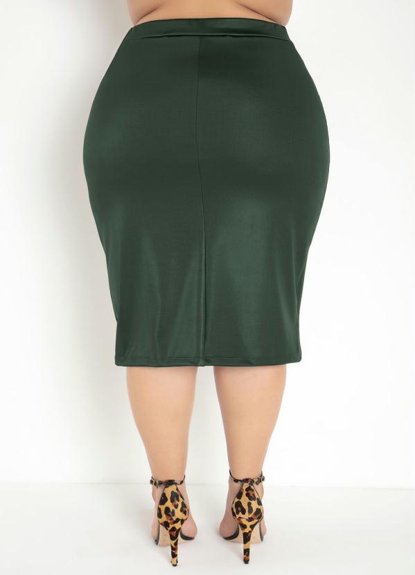 

Saia Verde Militar com Botões Plus Size