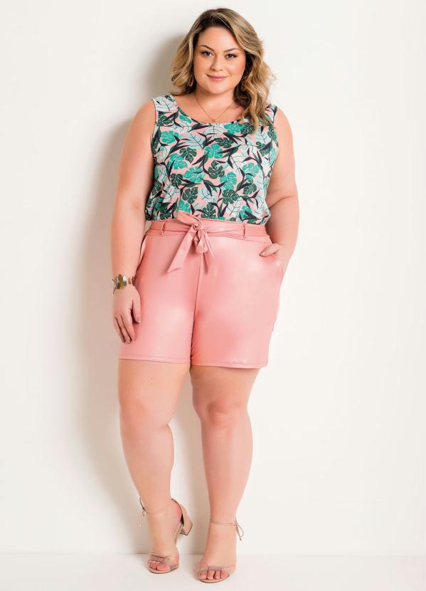 

Short em Cirrê Rosa Plus Size com Amarração