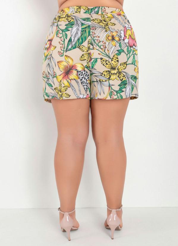 

Short Floral Bege com Elástico no Cós Plus Size