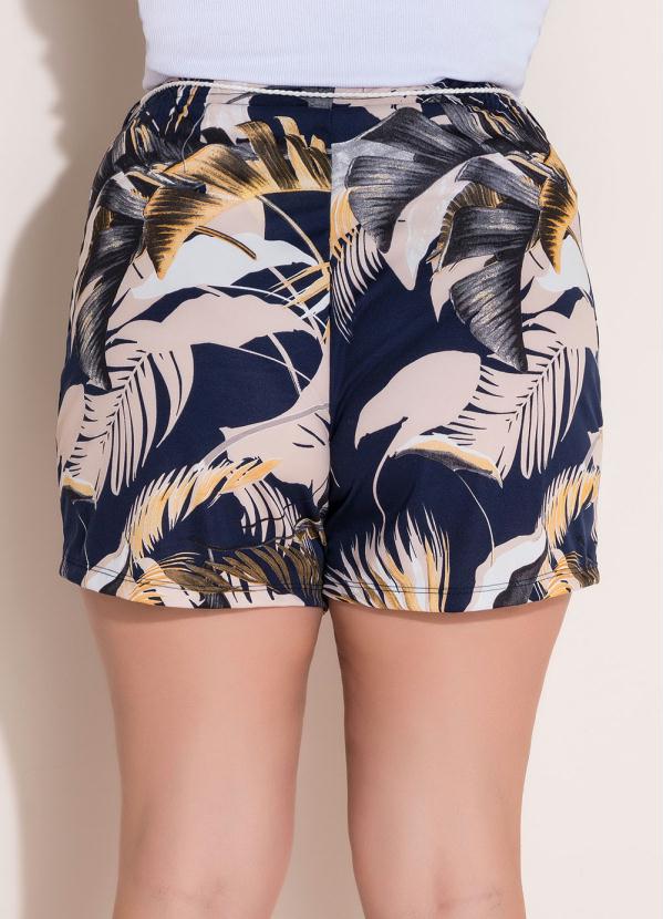 

Short Folhagem Plus Size com Cordão de Tassel, Azul