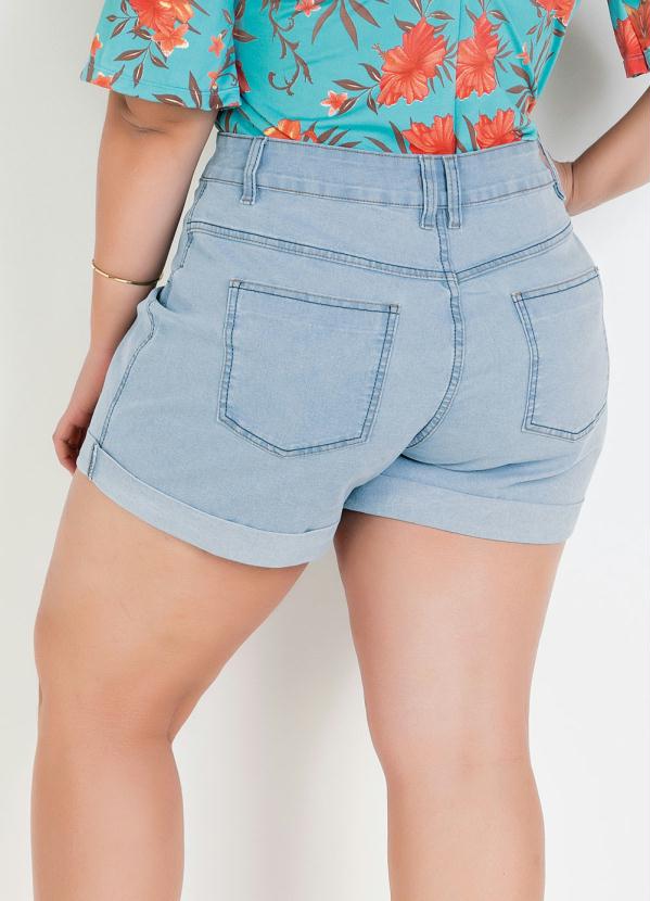 

Short Jeans Claro Plus Size com Botões, Azul