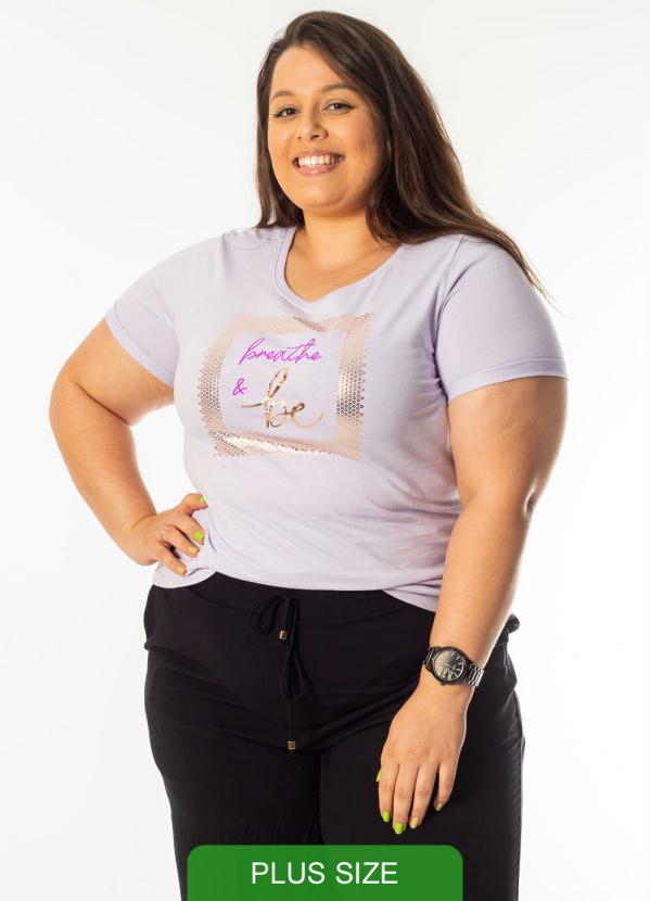 

T-Shirt  Meia Malha com Decote Redondo Lilás, Roxo