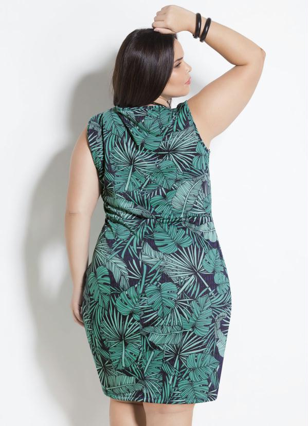 

Vestido Folhagem Barra Transpassada Plus Size, Verde