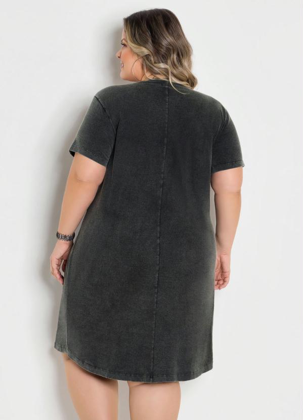 

T-Shirt Dress Marmorizado com Estampa Plus Size, Preto