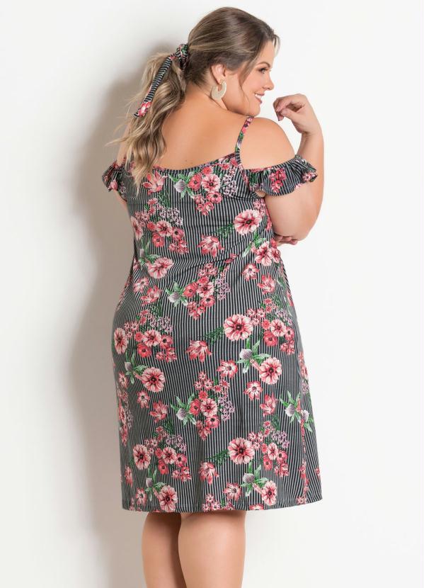 

Vestido Ciganinha Floral e Listras Plus Size, Preto